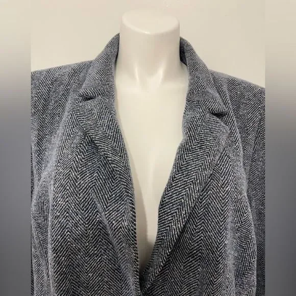 New Loft Plus Ann Taylor Black White Grey Blue Tweed Long Women's Blazer Jacket - Picture 2 of 7